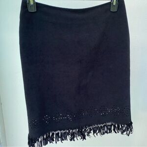 Vintage Black Fringe Pencil Skirt Size 8